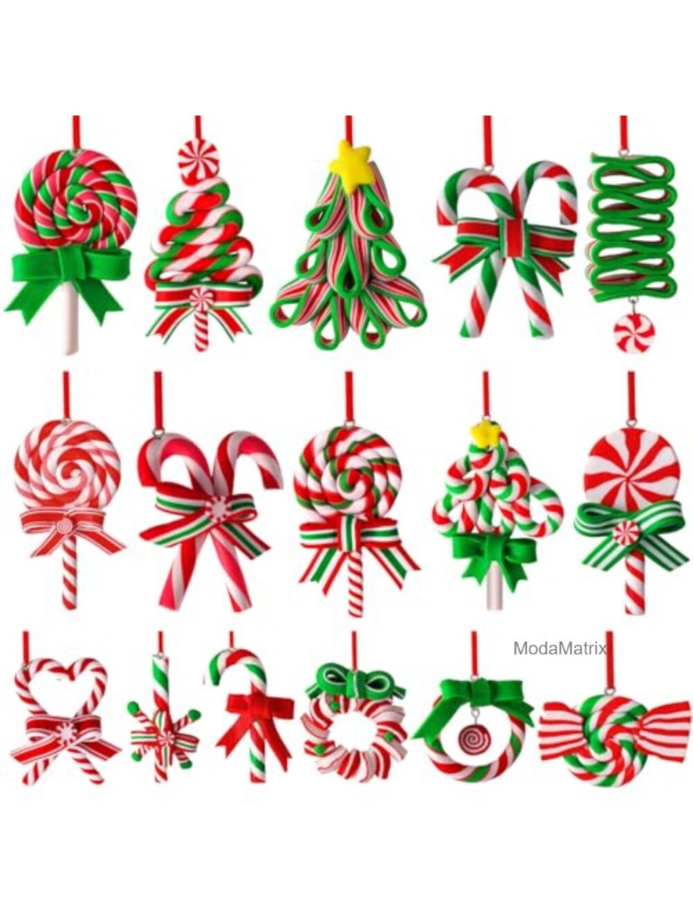 16Pc Polymer Clay Christmas Lollipop Candy Ornaments Hanging Tree Decor